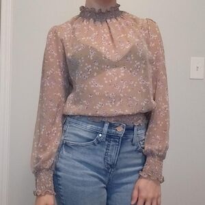 Cute Mock Neck Mesh Blouse